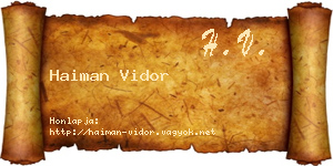 Haiman Vidor névjegykártya